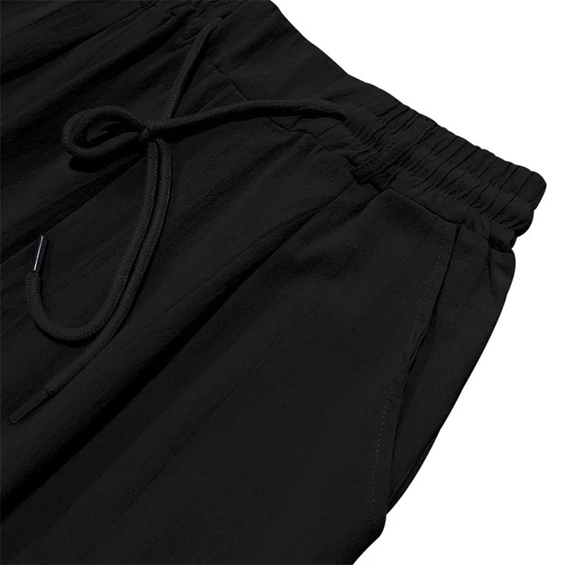 Mens Lightweight Linen Drawstring Pants With Pockets Beach