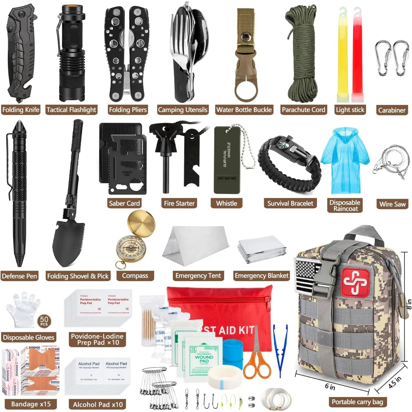 Emergency Survival Kit 238Pcs With Molle Pouch And Tent