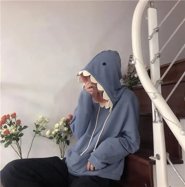 Kawaii Shark Hoodie Plush Fleece Oversized Unisex Pullover