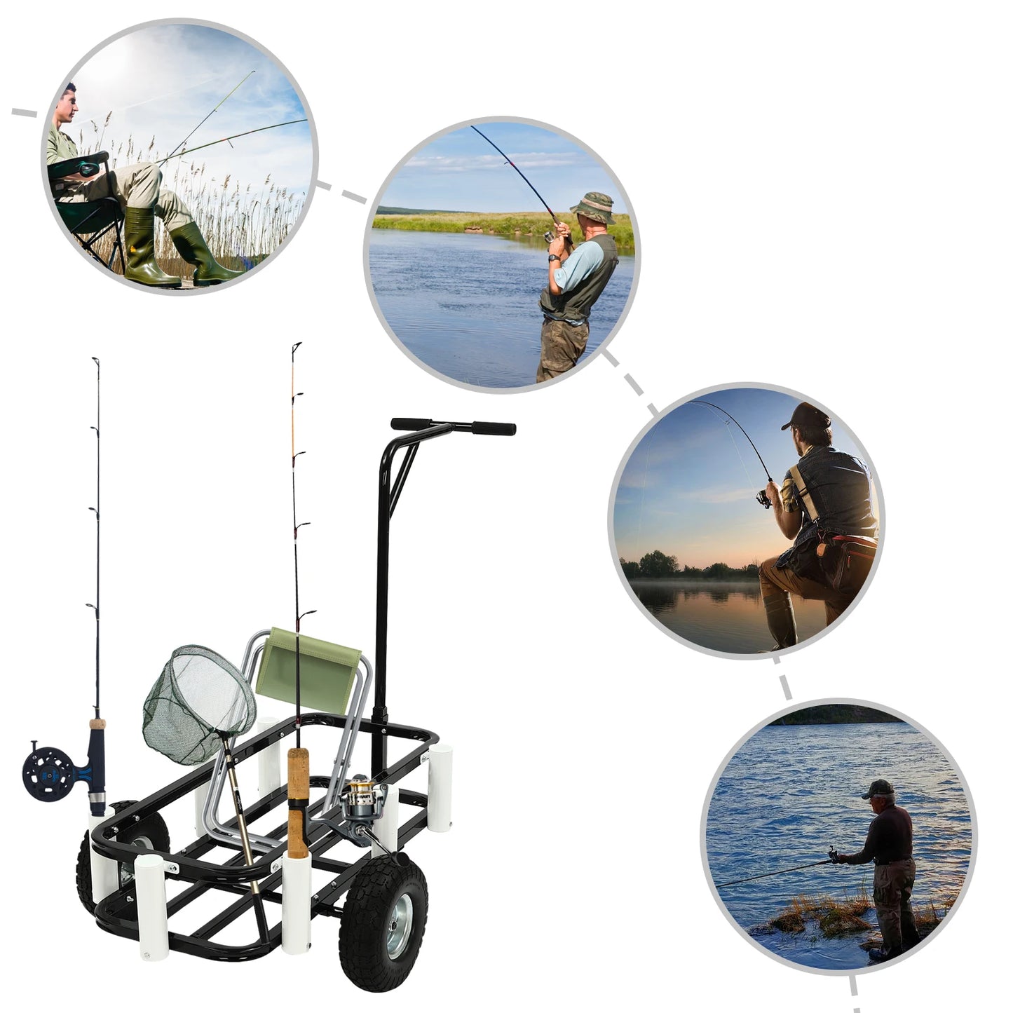 198.42 Lbs Beach Fishing Cart Beach Carts with 7 Rod Holders 2 Wheels Outdoor Heavy Duty Fishing Cart for Fishing Traveling Camp