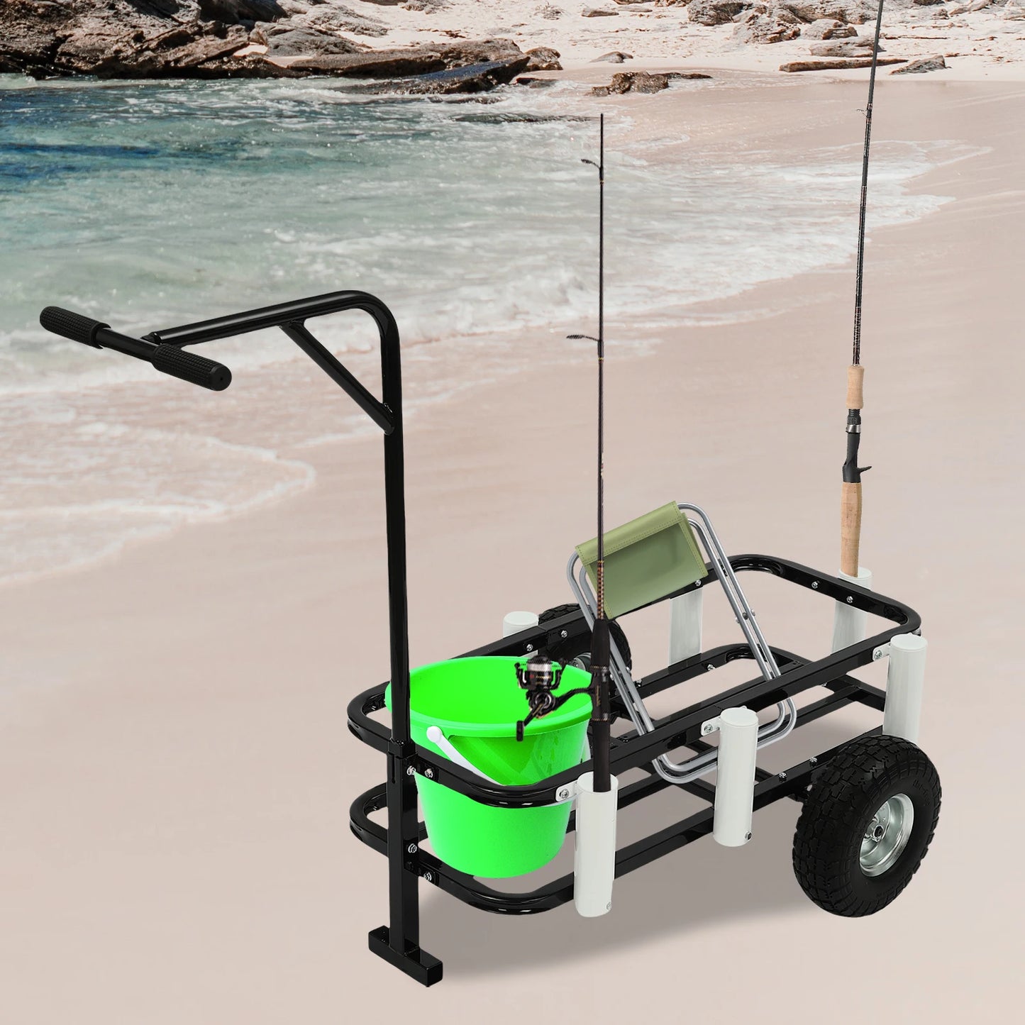 Fishing Cart With High Carbon Steel Frame And Rod Holders