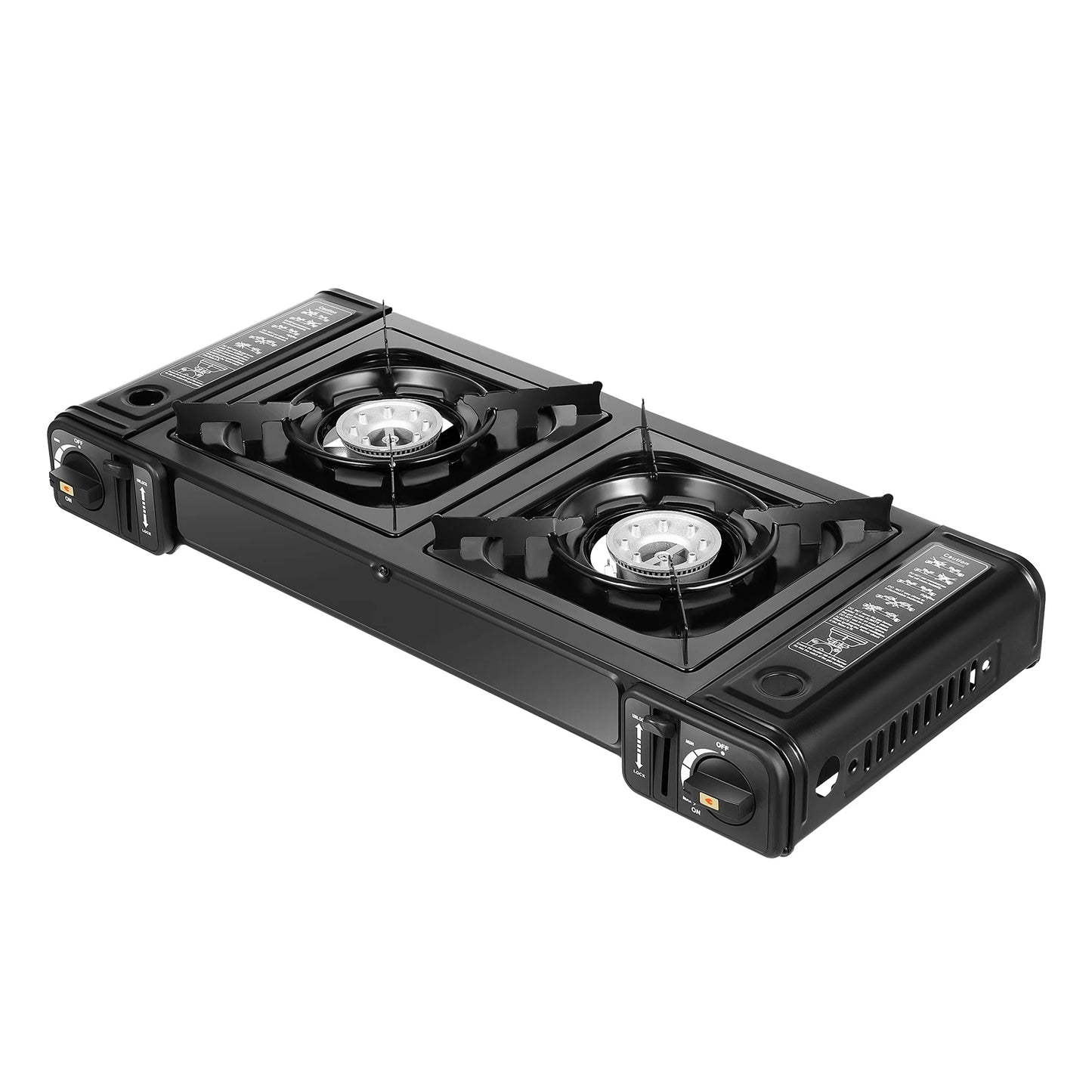 Portable Camping Stove Dual Burner With Grill Tray