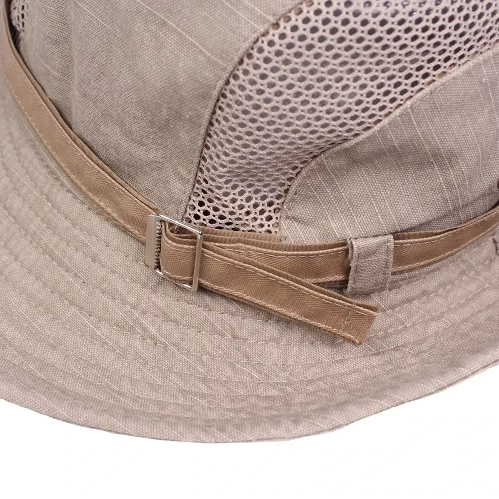 Outdoor Bucket Hat Men Summer Breathable Panama Cap Cotton Jungle Fishing Mesh Hat Hiking Beach Sun Protector Caps For Men's