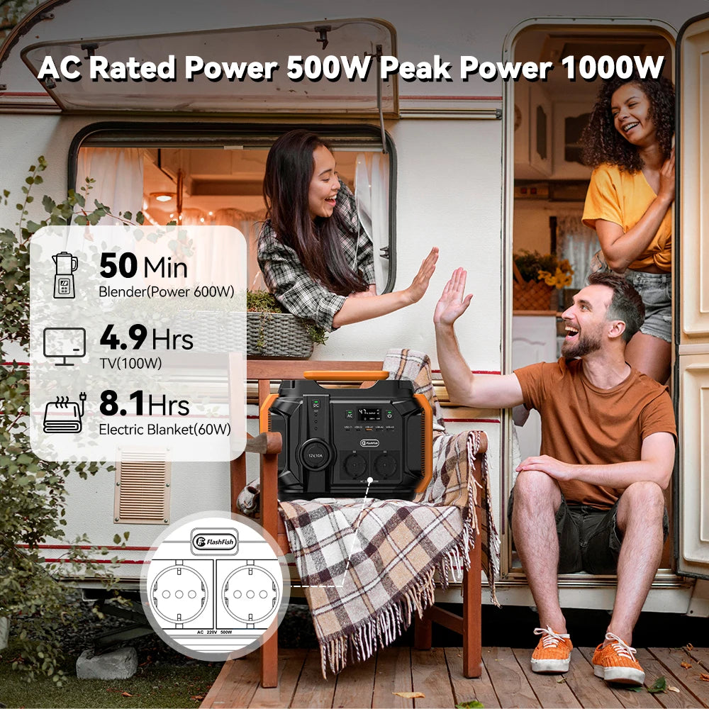 FF Flashfish AC 230V 500W(Peak 1000W) Portable Power Station EU Solar Generator 540Wh 120W DC Power Battery Camping Outdoor RV