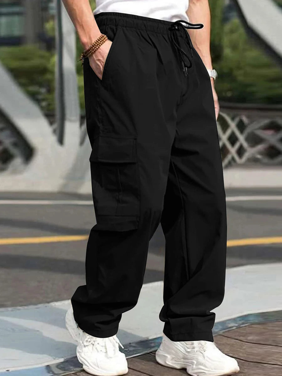 Men's Loose Cargo Pants With Pockets Drawstring Waist