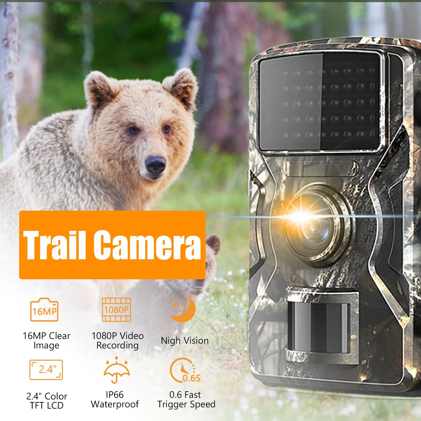 1080P Hunting Camera 2.0in LCD 16MP Infrared Night  Mobile Monitoring IP66 Waterproof Trail Camera game camera