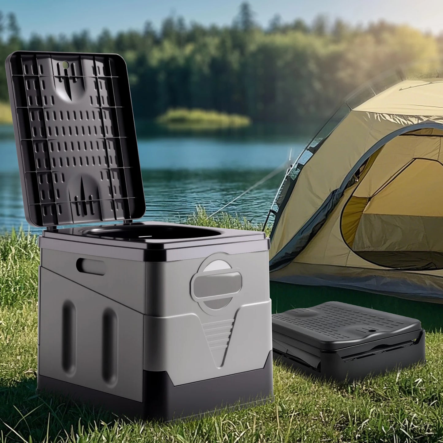 Portable Camping Toilet for Adults with Lid Paper Holder