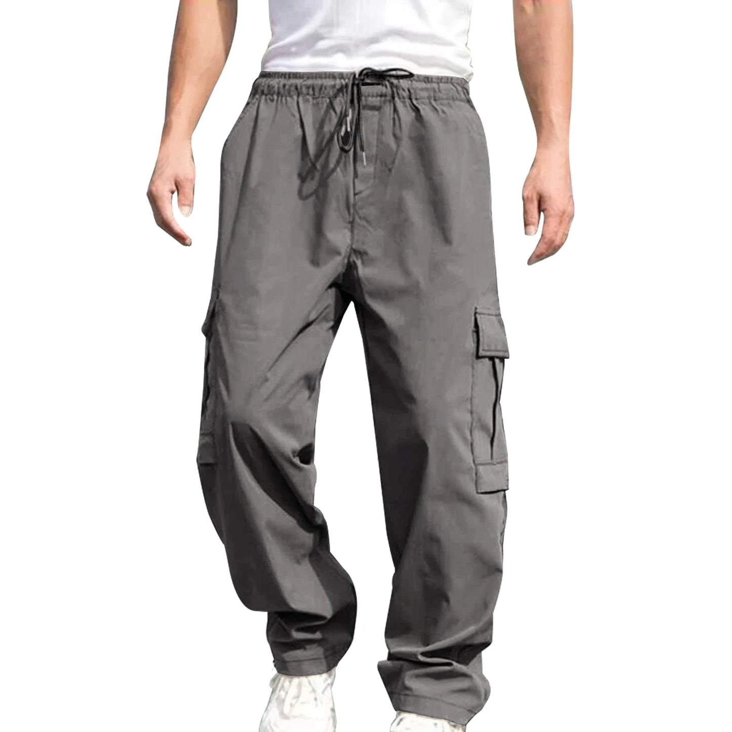 Men's Loose Cargo Pants With Pockets Drawstring Waist