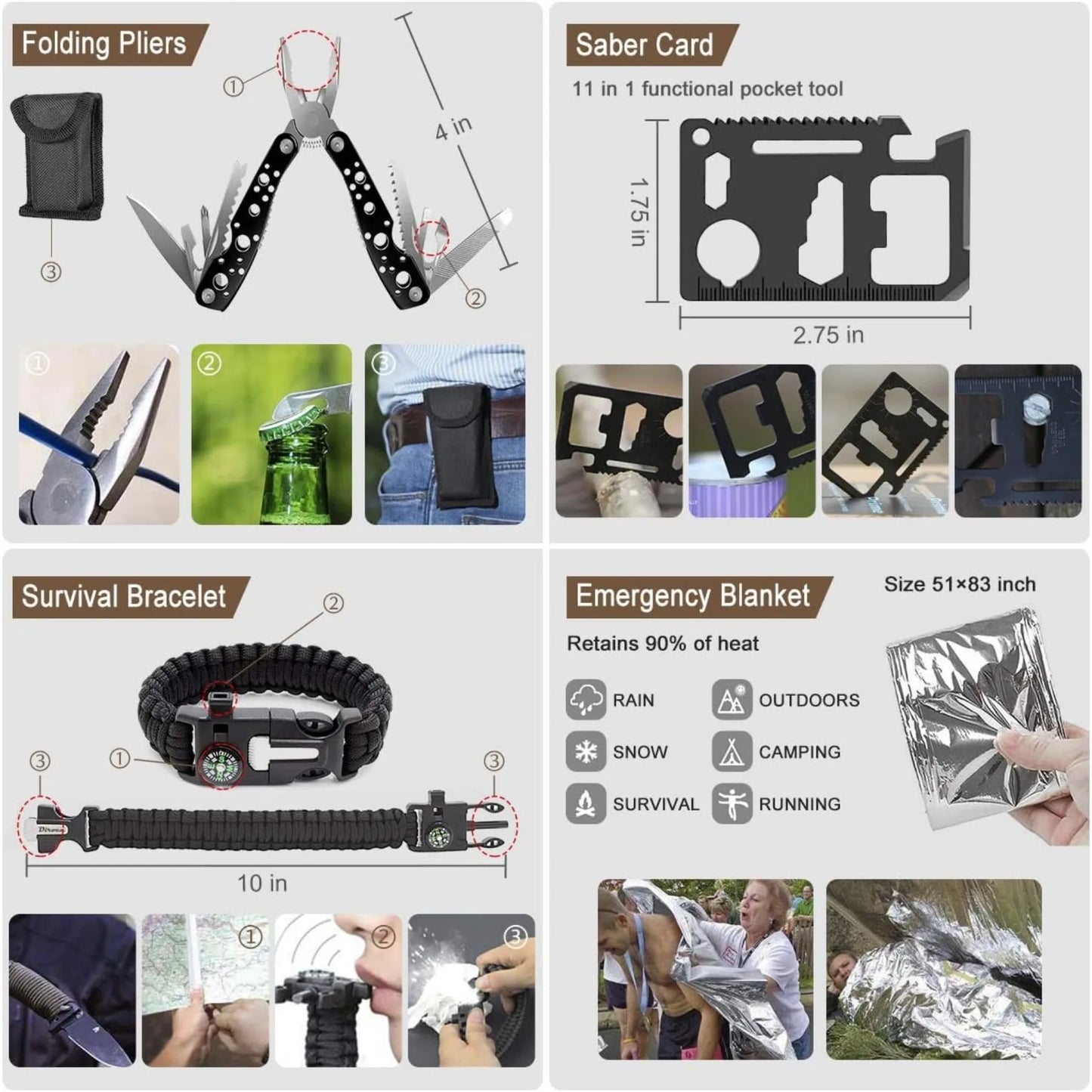 Emergency Survival Kit 238Pcs With Molle Pouch And Tent