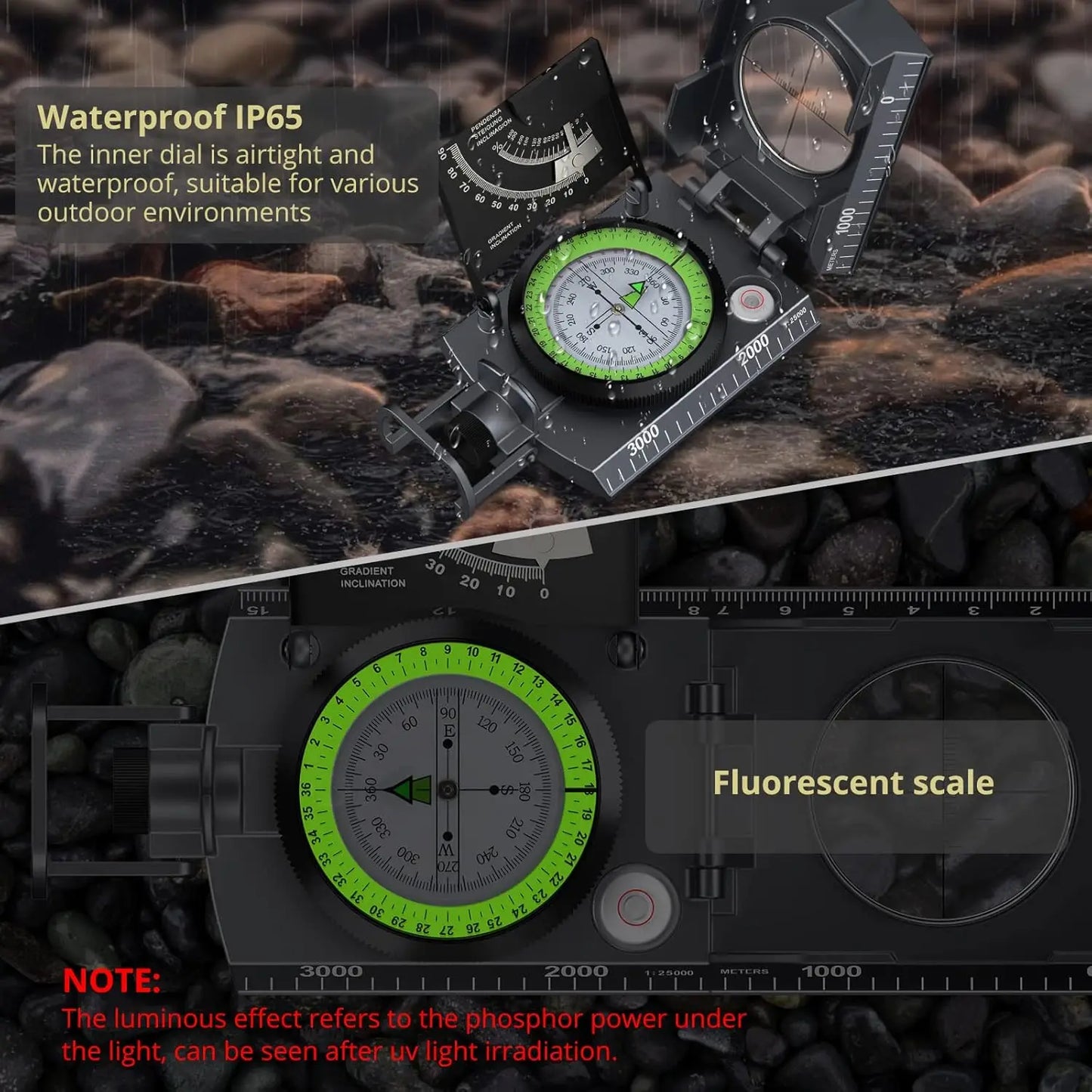 Anbte Hiking Compass Waterproof Metal Clinometer Camping