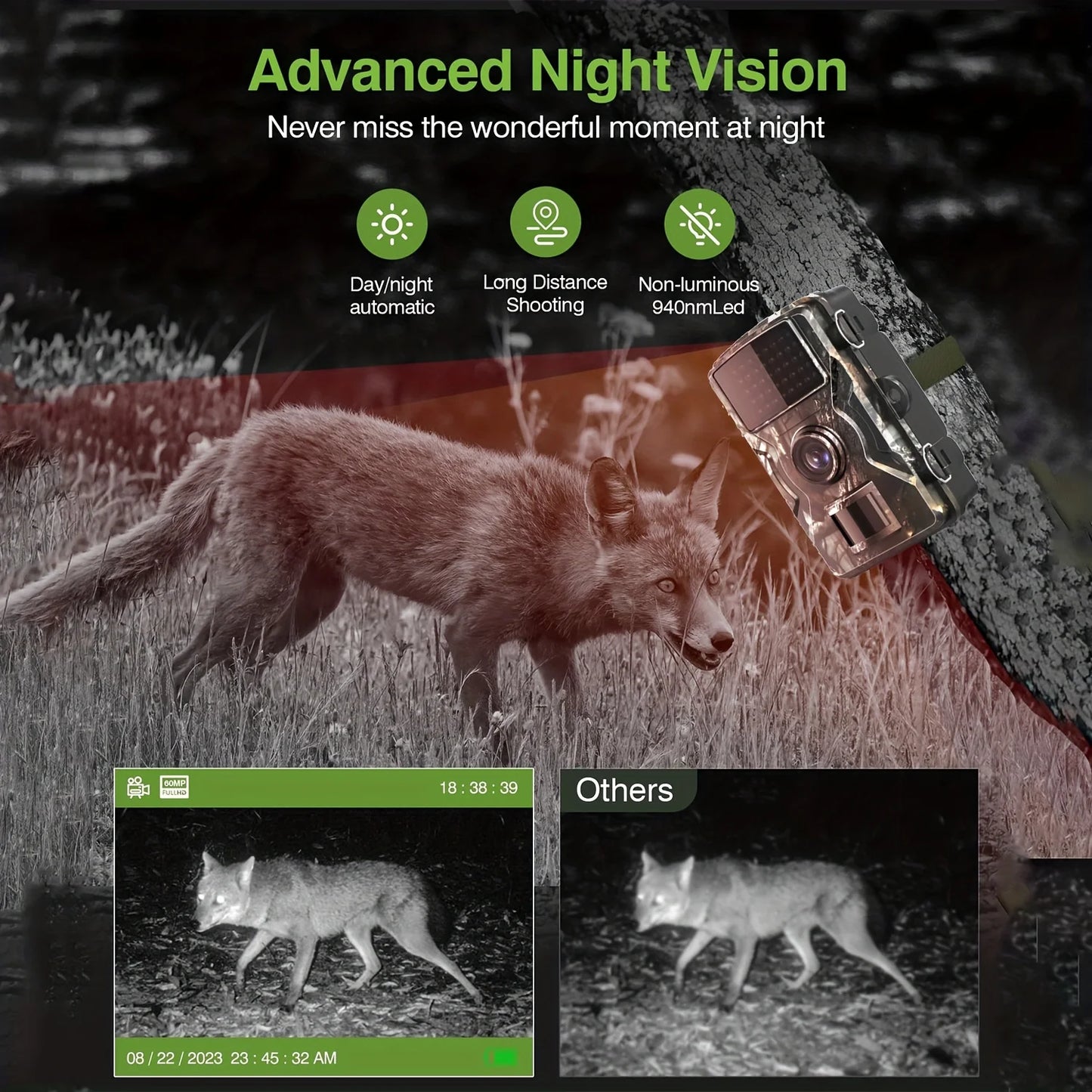 1080P Hunting Trail Camera  Waterproof Infrared Night Vision Motion Activated Trigger for Wildlife Monitoring  Scouting Outdoor