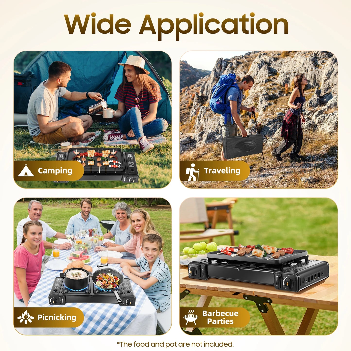 Portable Camping Stove Dual Burner With Grill Tray