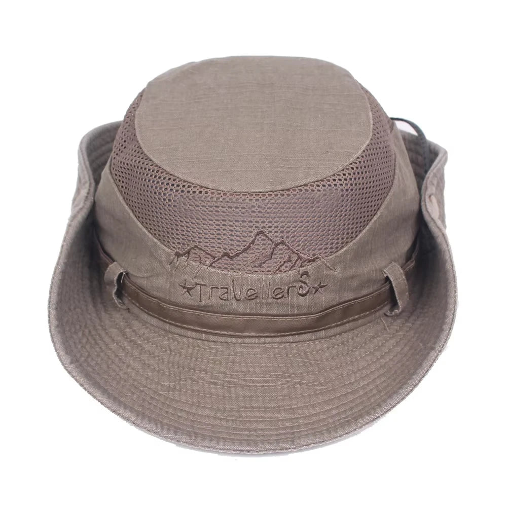 Outdoor Bucket Hat Men Summer Breathable Panama Cap Cotton Jungle Fishing Mesh Hat Hiking Beach Sun Protector Caps For Men's