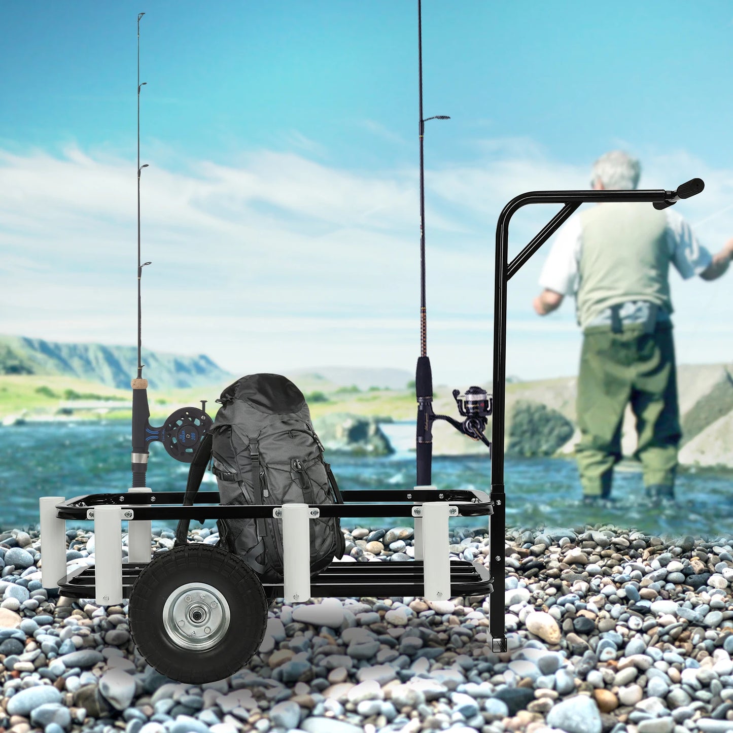 Fishing Cart With High Carbon Steel Frame And Rod Holders