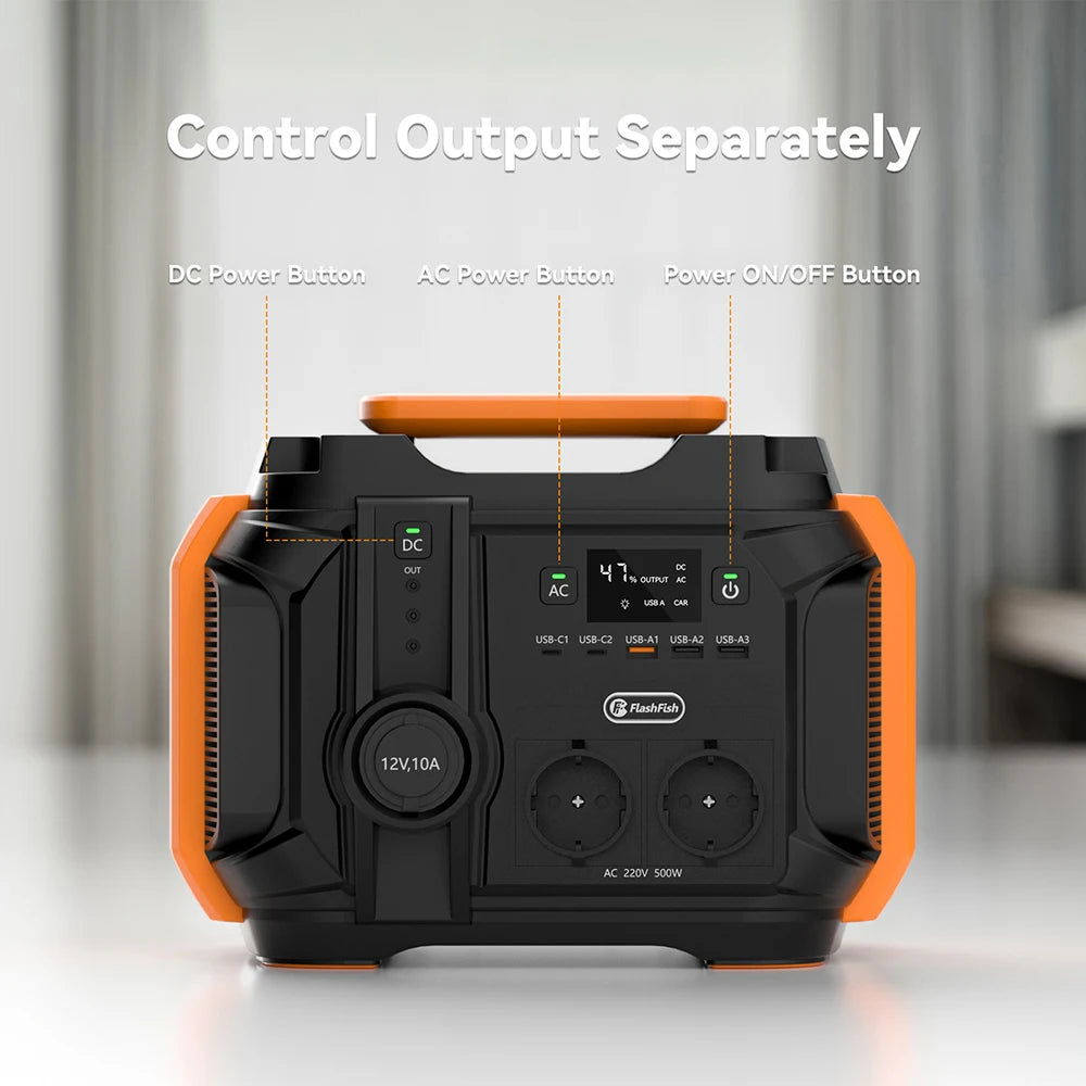 FF Flashfish A501 Portable Power Station 540Wh 500W Pure Sine Wave Solar Generator with 100W Solar Panel Complete Kit System Set