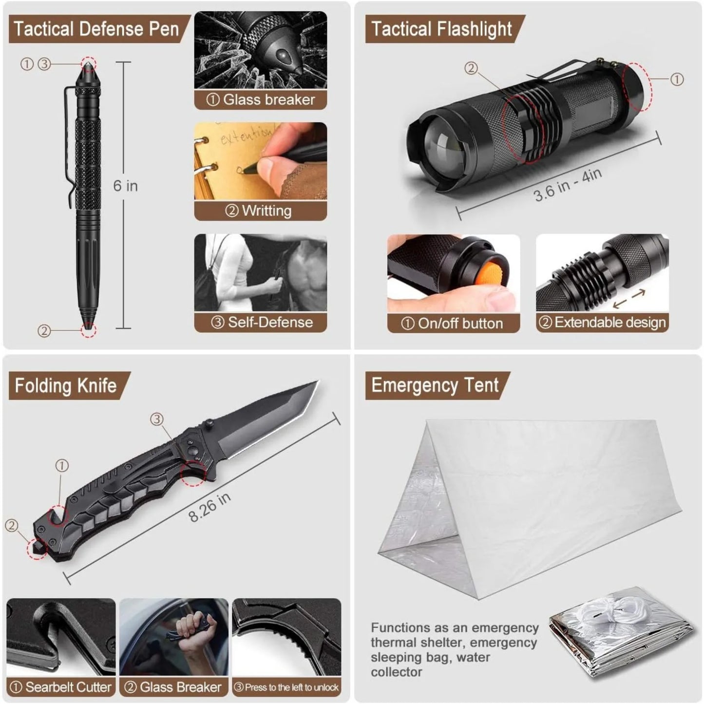 Emergency Survival Kit 238Pcs With Molle Pouch And Tent