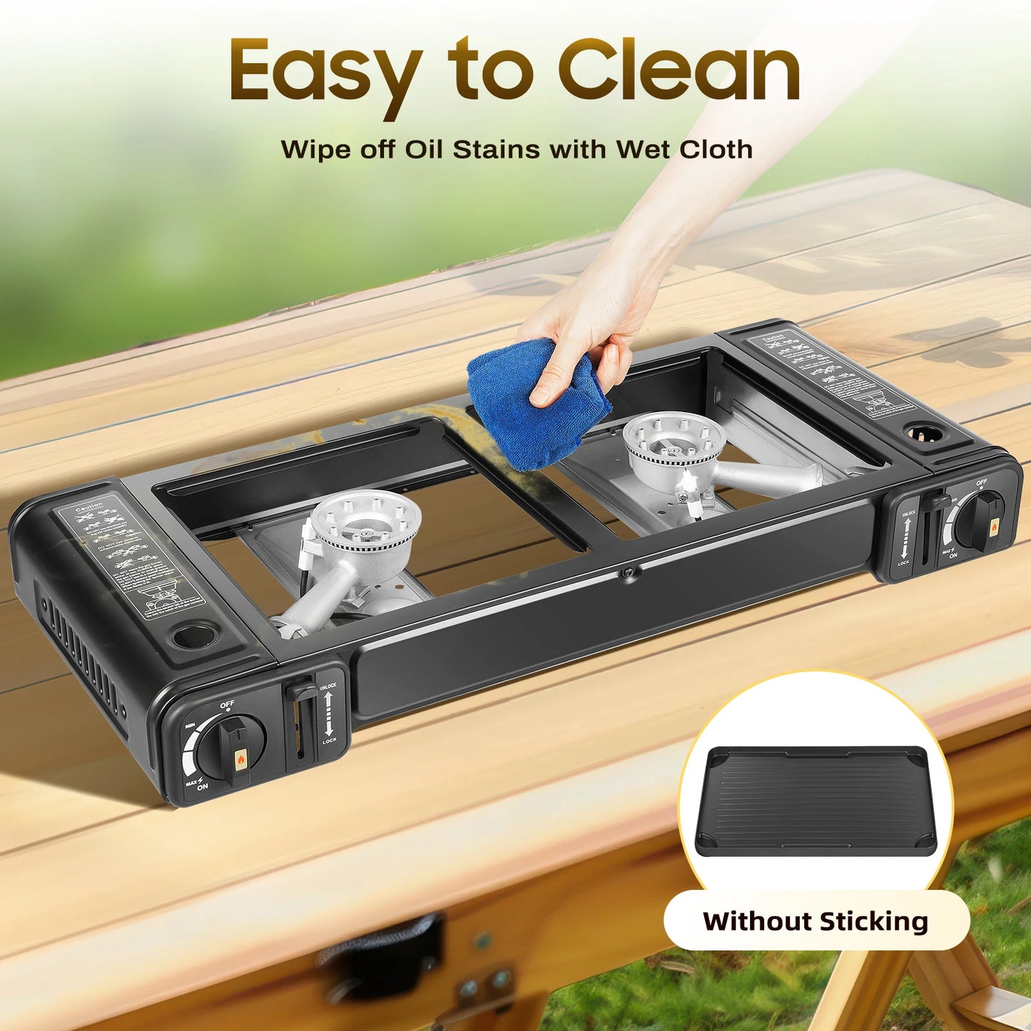 2 Burner Portable Butane Camping Stove Kit With Baking Pan