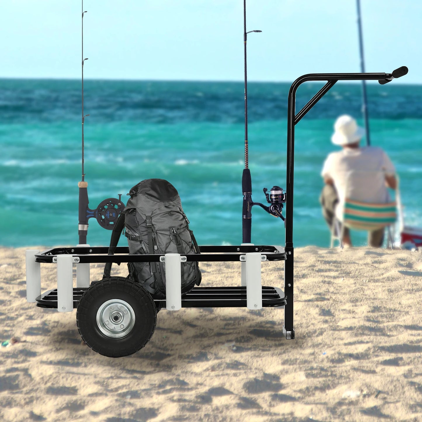 198.42 Lbs Beach Fishing Cart Beach Carts with 7 Rod Holders 2 Wheels Outdoor Heavy Duty Fishing Cart for Fishing Traveling Camp