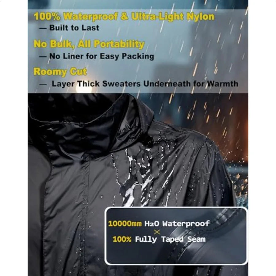 Giisam Mens Rain Jacket Hood Waterproof Packable Windbreaker