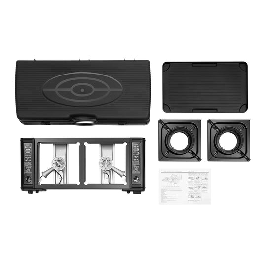 2 Burner Portable Butane Camping Stove Kit With Baking Pan