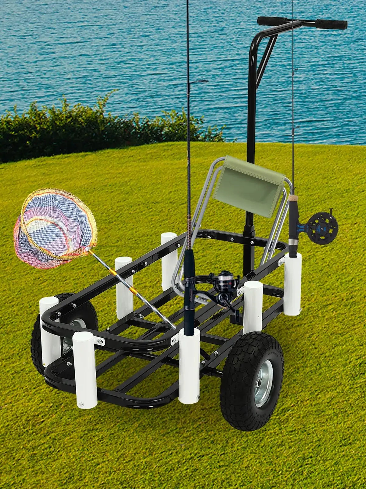 198.42 Lbs Beach Fishing Cart Beach Carts with 7 Rod Holders 2 Wheels Outdoor Heavy Duty Fishing Cart for Fishing Traveling Camp