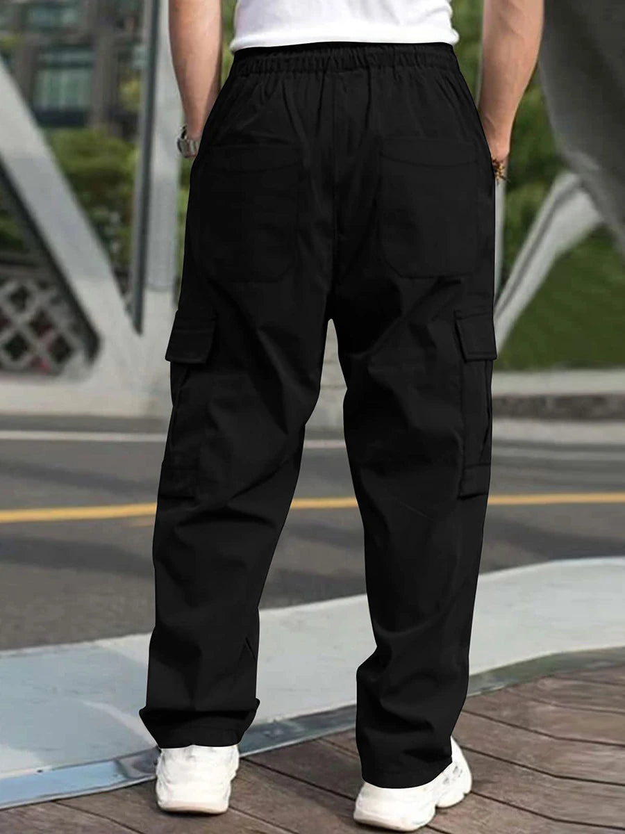 Men's Loose Cargo Pants With Pockets Drawstring Waist
