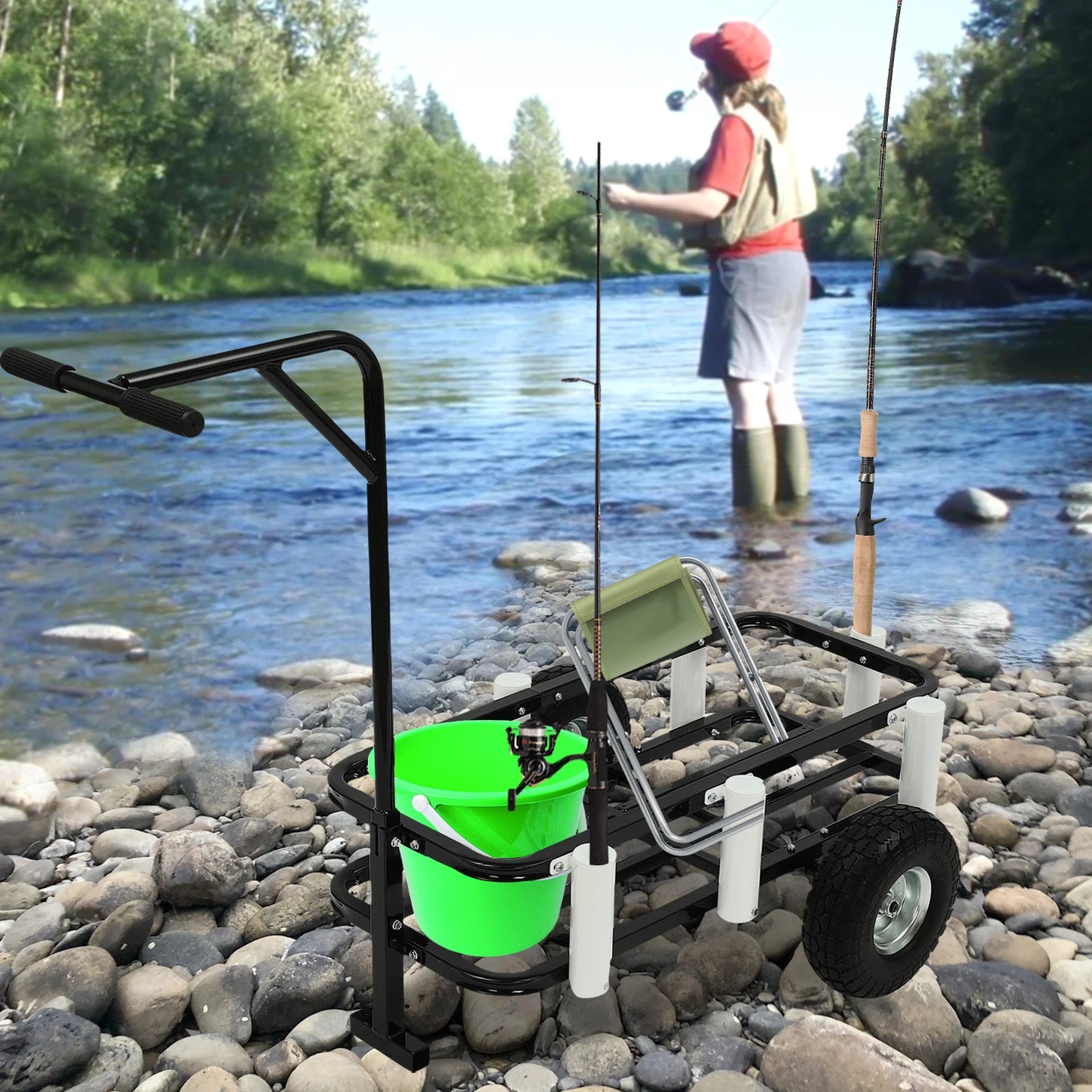 Fishing Cart With High Carbon Steel Frame And Rod Holders