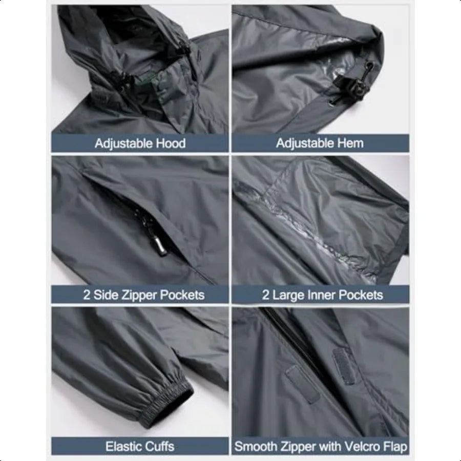 Giisam Mens Rain Jacket Hood Waterproof Packable Windbreaker