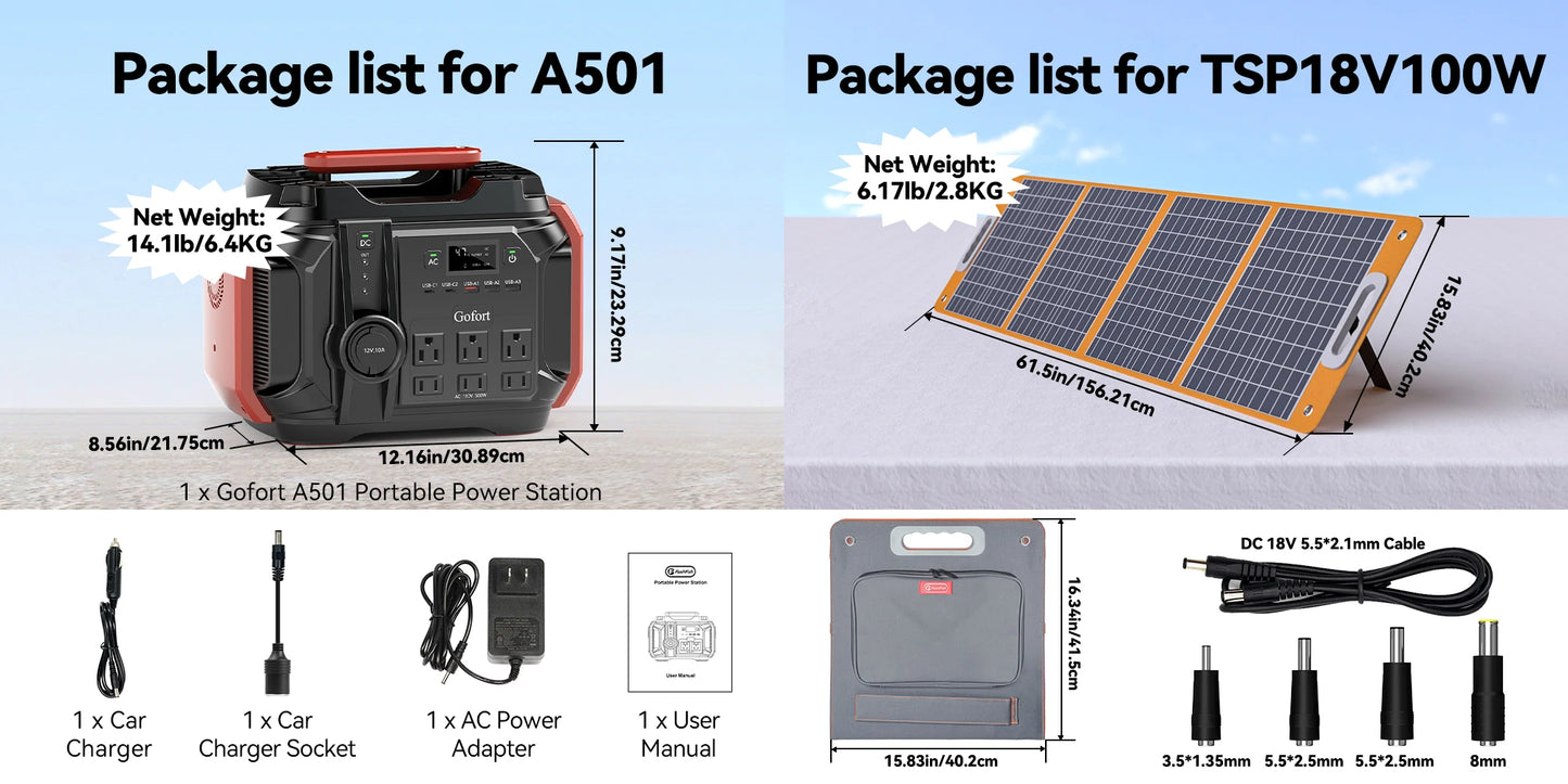 FF Flashfish A501 Portable Power Station 540Wh 500W Pure Sine Wave Solar Generator with 100W Solar Panel Complete Kit System Set