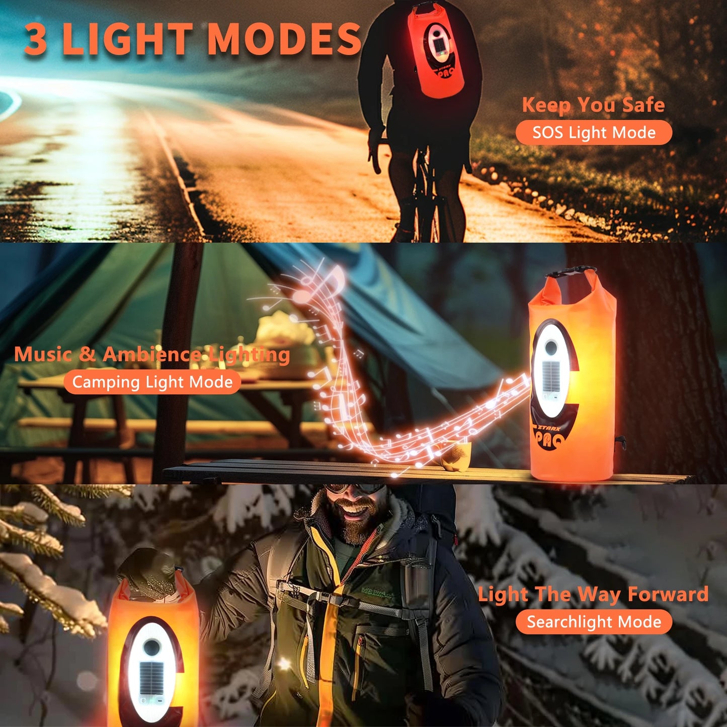 Selorss Solar Powered Waterproof Hiking Backpack Bluetooth