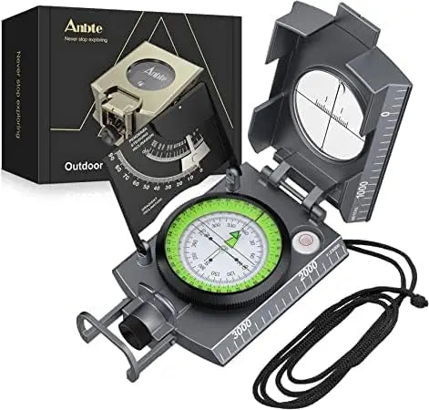 Anbte Hiking Compass Waterproof Metal Clinometer Camping