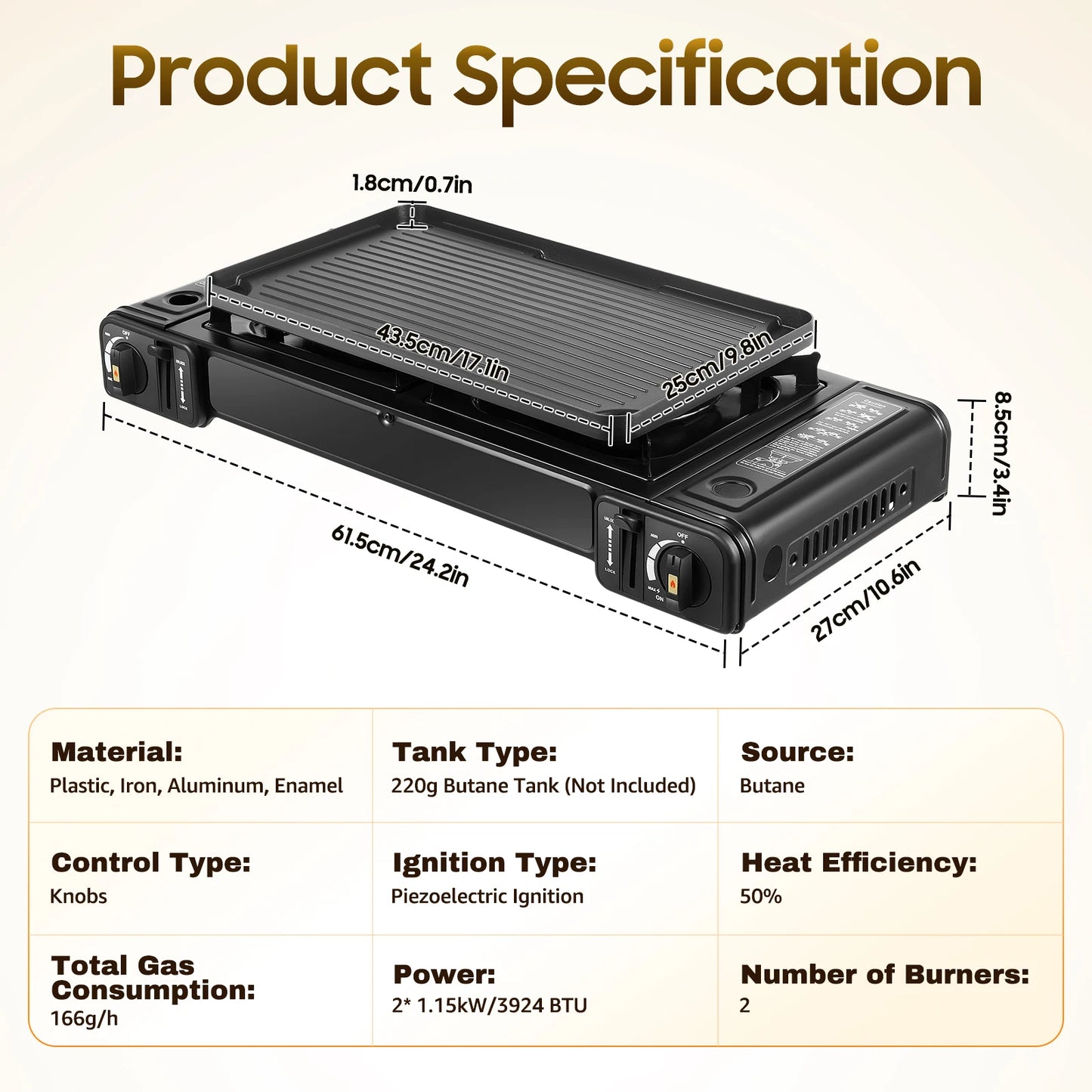 2 Burner Portable Butane Camping Stove Kit With Baking Pan