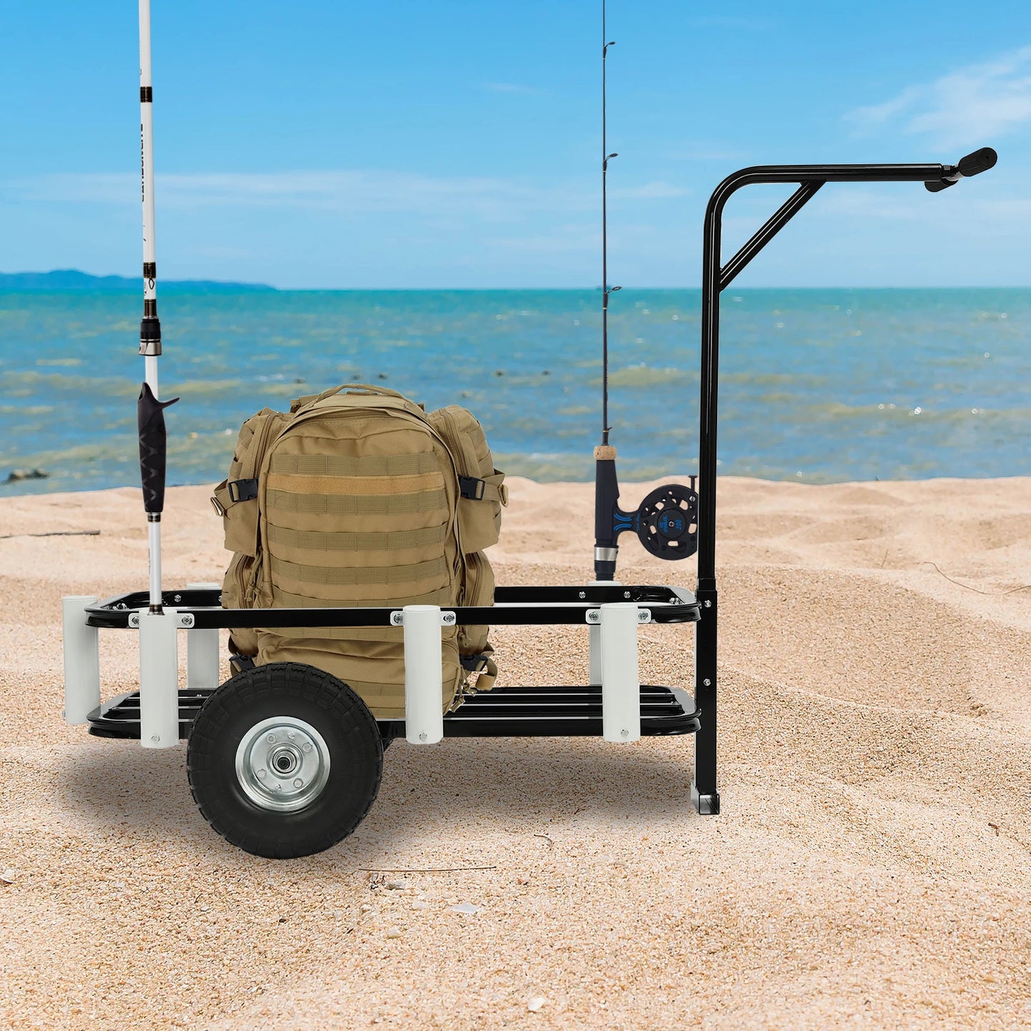 198.42 Lbs Beach Fishing Cart Beach Carts with 7 Rod Holders 2 Wheels Outdoor Heavy Duty Fishing Cart for Fishing Traveling Camp
