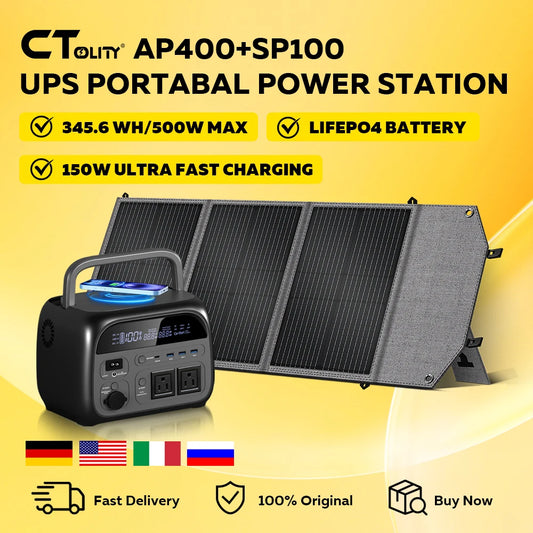 CTOLITY AP400 500W Solar Generator 345WH Lifepo4+100W Solar Panel 20.5V Solar Panel Charger Power Bank for Camping Emergency