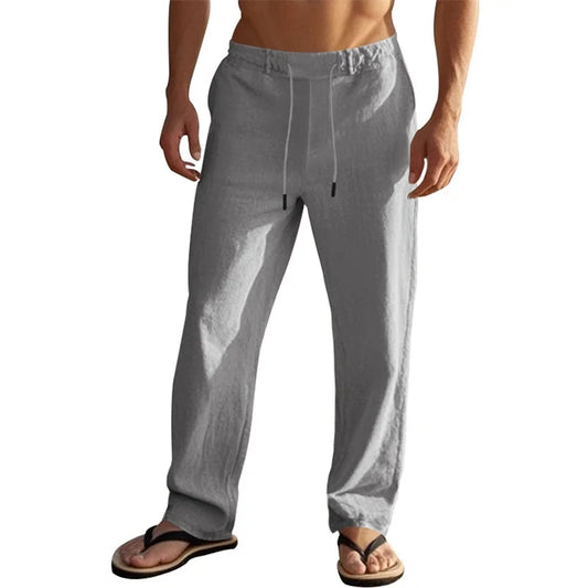 Mens Lightweight Linen Drawstring Pants With Pockets Beach