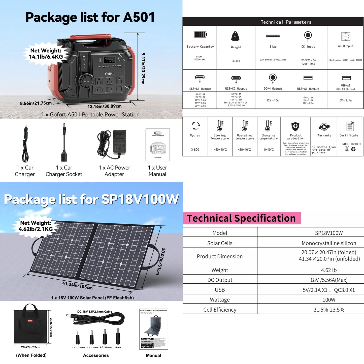 FF Flashfish AC 230V 500W(Peak 1000W) Portable Power Station EU Solar Generator 540Wh 120W DC Power Battery Camping Outdoor RV