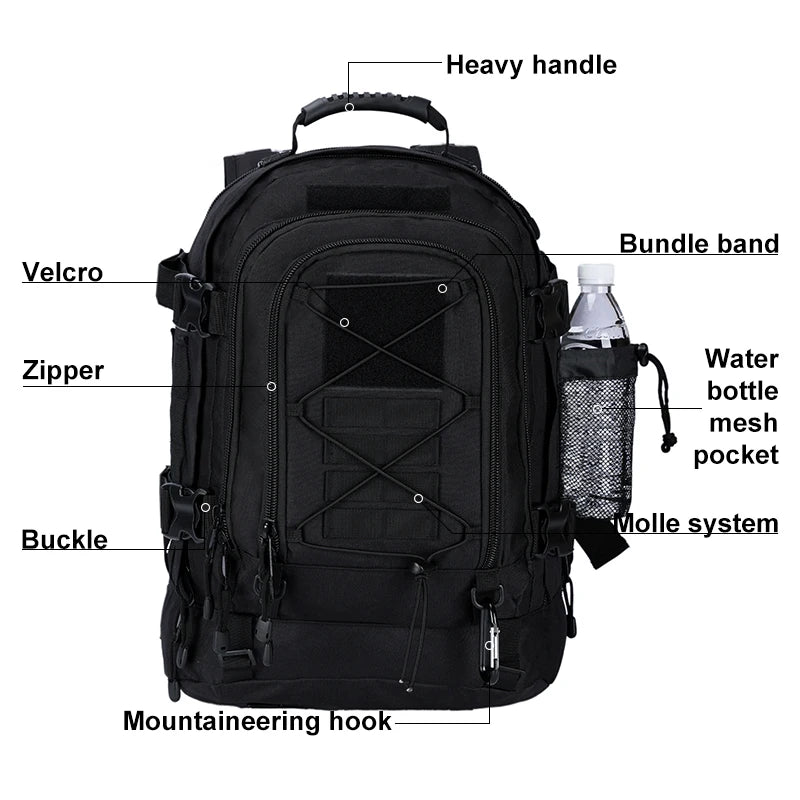 Large Capacity Tactical Backpack 56 to 75L for Hiking