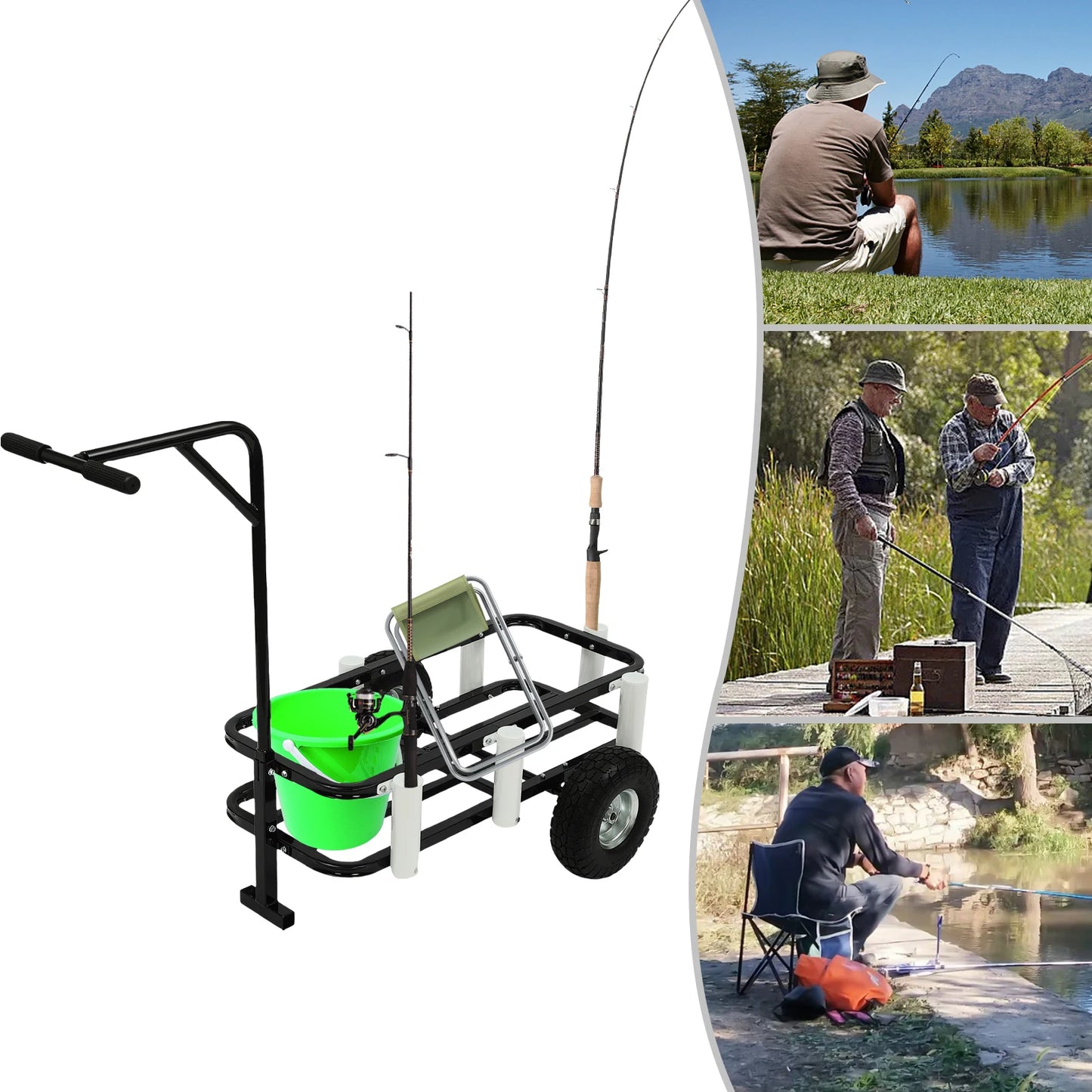 Fishing Cart With High Carbon Steel Frame And Rod Holders